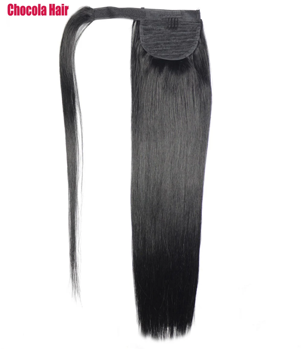

Chocola 16"-28" 120g Brazilian Machine Made Remy Hair Magic Wrap Ponytail Clip In 100% Human Hair Extensions Horsetail Stragiht
