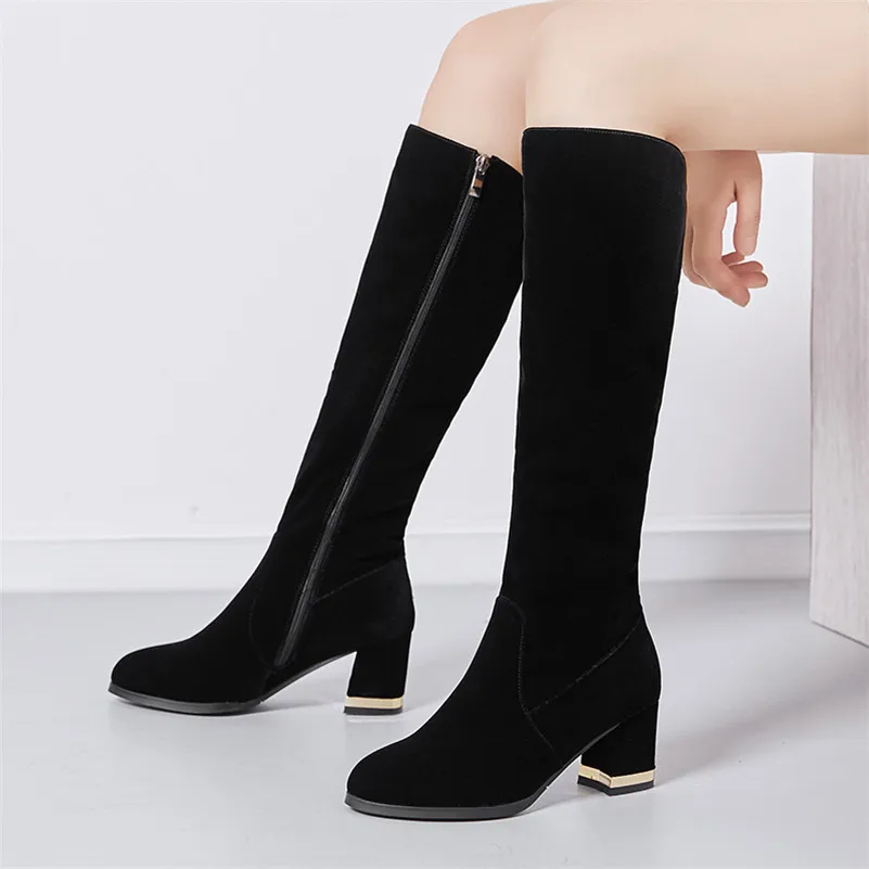 Meotina Winter Knee High Boots Women Zipper Block High Heels Long Boots Flock Round Toe Shoes Female 2019 Autumn Big Size 33-43
Meotina Winter Knee High Boots Women Zipper Block High Heels Long Boots Flock Round Toe Shoes Female 2019 Autumn Big Size 33-43