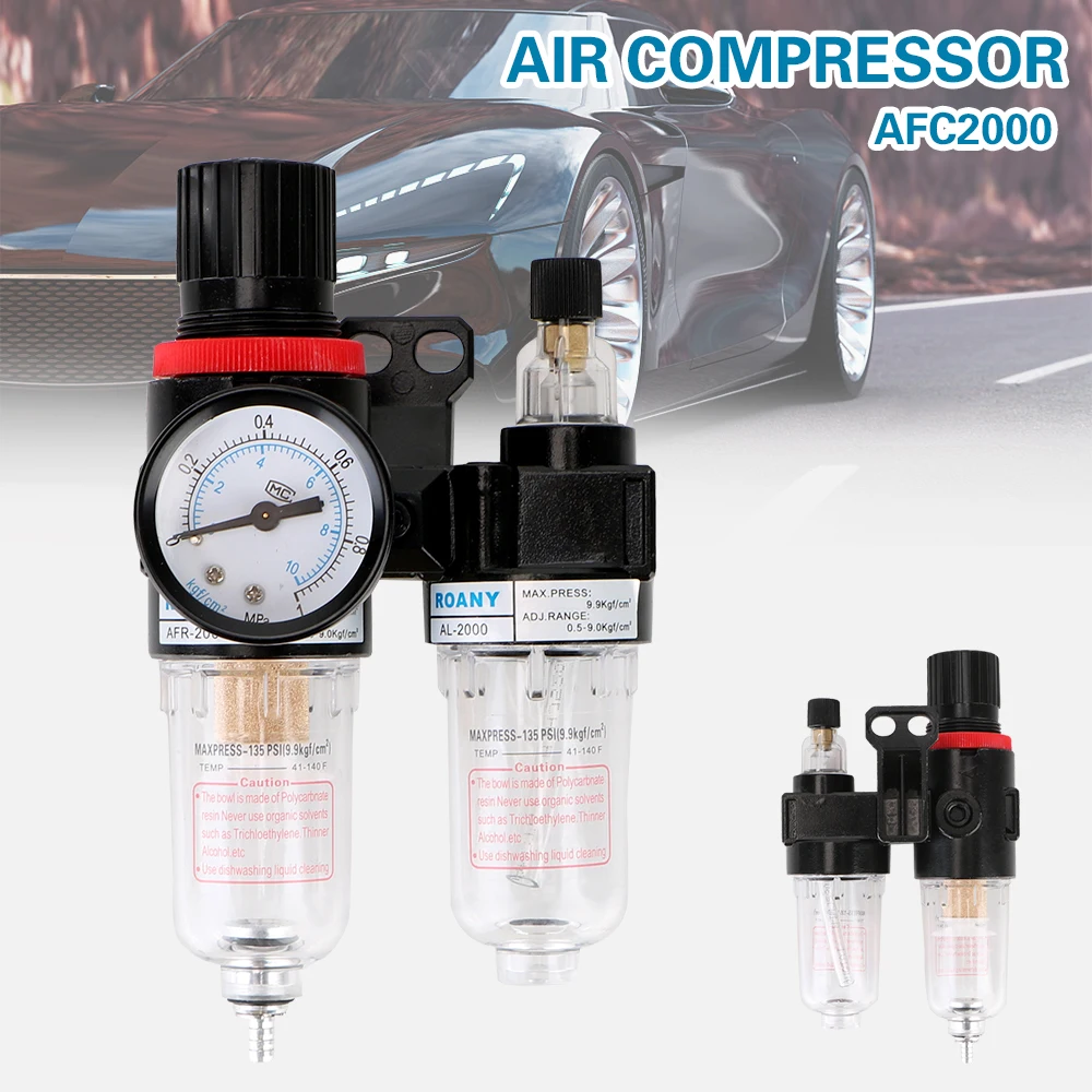 Oil Water Separation Meter Regulator Trap AFR 2000 G1/4" Air Compressor Moisture Separator Pressure Regulator Air Treatment Unit
Oil Water Separation Meter Regulator Trap AFR 2000 G1/4" Air Compressor Moisture Separator Pressure Regulator Air Treatment Unit
