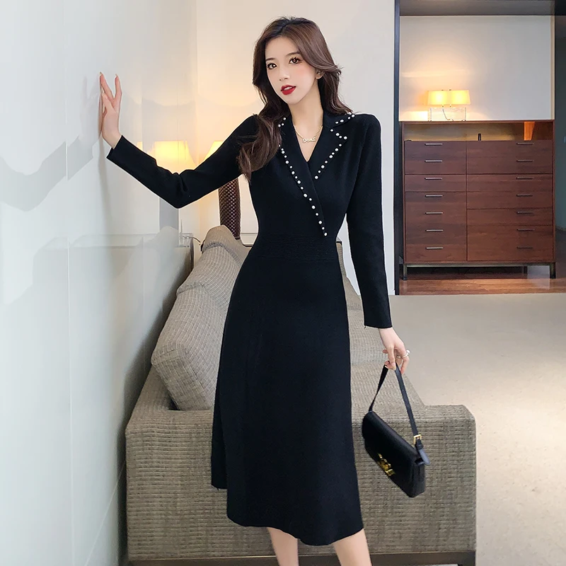 Elegant Office Ladies Chic Beaded Knit Suit Dress Women's 2021 Fall Winter Mid-Length Black Vestidos Long Sleeve Party Dress
Elegant Office Ladies Chic Beaded Knit Suit Dress Women's 2021 Fall Winter Mid-Length Black Vestidos Long Sleeve Party Dress