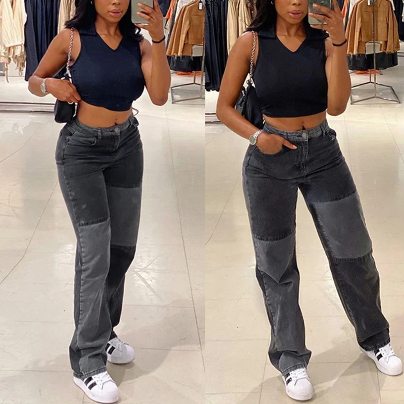 Women High Waist Color Block Patchwork Jeans Harajuku Hip Hop 90s Denim Long Pants Straight Leg Casual Loose Trousers Streetwear
Women High Waist Color Block Patchwork Jeans Harajuku Hip Hop 90s Denim Long Pants Straight Leg Casual Loose Trousers Streetwear