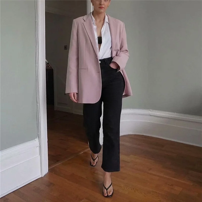 2021 Spring Fashion Woman Pink Loose Basic Blazer Female Elegant Solid Color Outerwear Ladies Sweet Oversized Button Jacket
2021 Spring Fashion Woman Pink Loose Basic Blazer Female Elegant Solid Color Outerwear Ladies Sweet Oversized Button Jacket