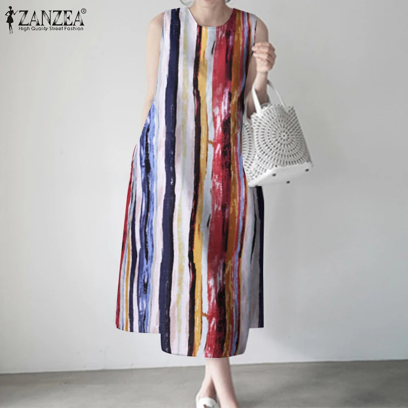 2021 Kaftan Kimono Women Dress ZANZEA Summer Striped Midi Vestidos Casual Ladies Stylish Print Sleeveless Loose A-line Sundress1
2021 Kaftan Kimono Women Dress ZANZEA Summer Striped Midi Vestidos Casual Ladies Stylish Print Sleeveless Loose A-line Sundress1