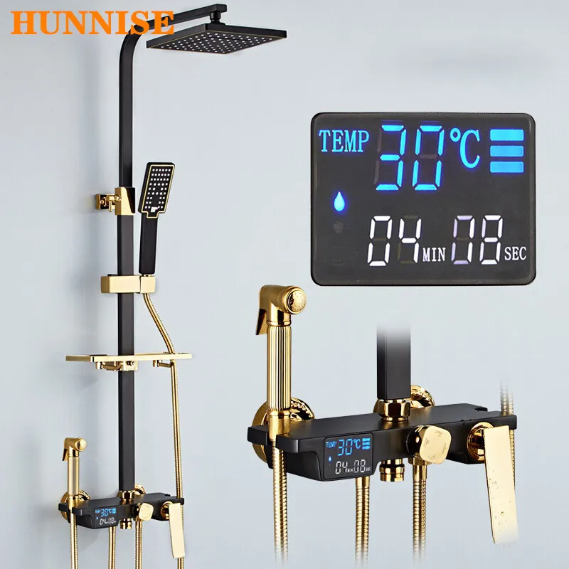 Bathroom Shower Set Square Rainfall Shower Head Qualtiy Brass Bathtub Mixer Faucet Black Gold Digital Bath Shower System
Bathroom Shower Set Square Rainfall Shower Head Qualtiy Brass Bathtub Mixer Faucet Black Gold Digital Bath Shower System
