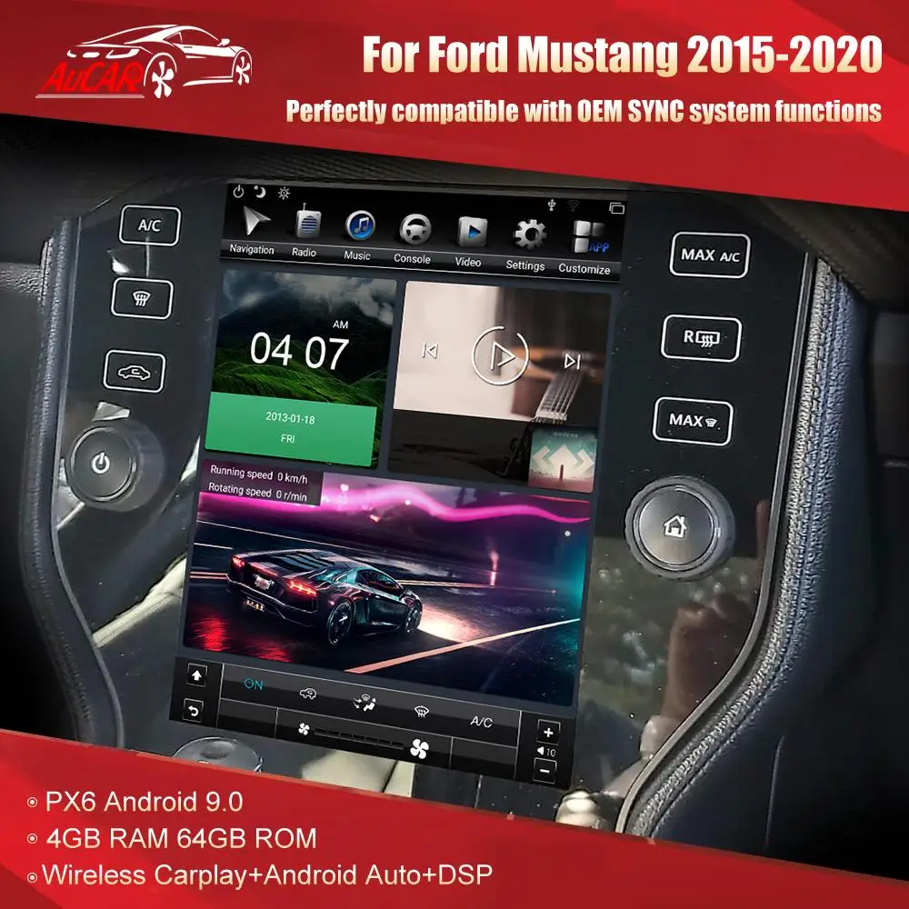 Автомобильный мультимедийный плеер Aucar mustang android GPS навигатор для Ford Mustang 2015 2020 V6 4