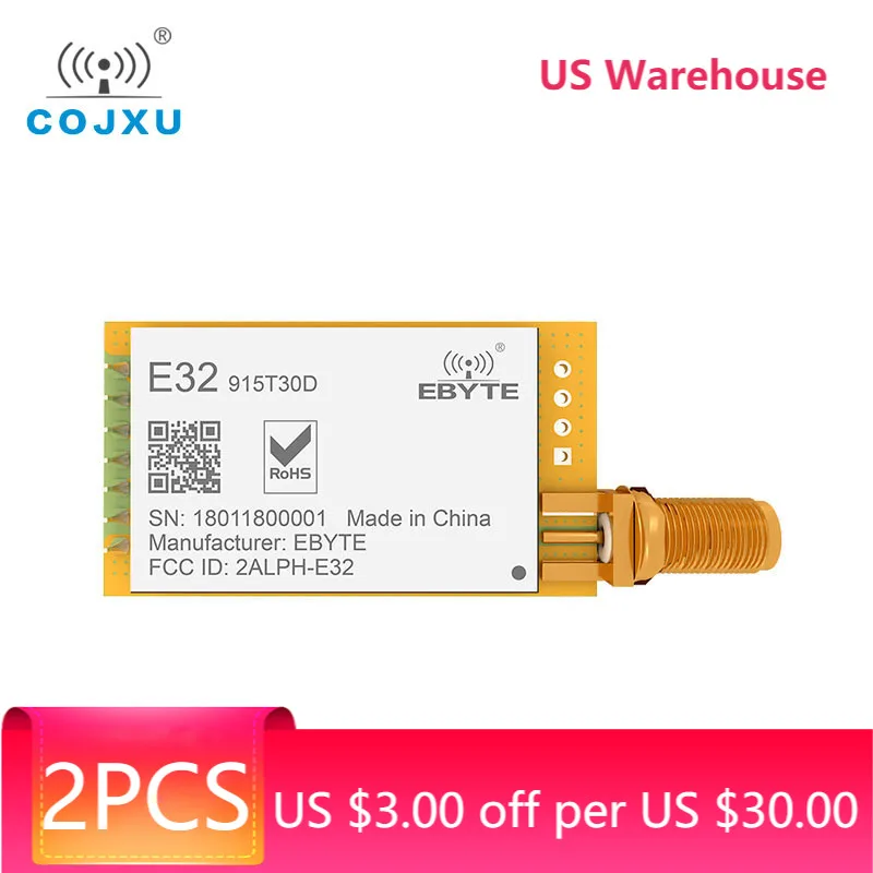 2pcs SX1276 LoRa Wireless Module 915MHz Hardy E32-915T30D Long Range 8km rf Build-in LNA IOT Module Transmitter Receiver
2pcs SX1276 LoRa Wireless Module 915MHz Hardy E32-915T30D Long Range 8km rf Build-in LNA IOT Module Transmitter Receiver