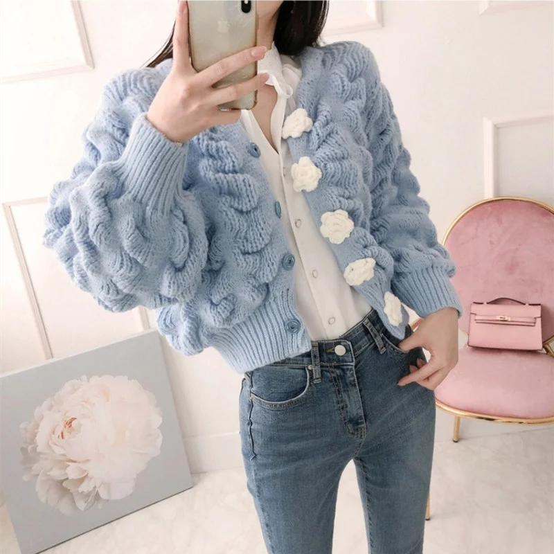 

Autumn New Cropped Knitwear Cardigan 2021 Fashion Sweater All-match Sweet Sueter Coat Chic Single-breasted Knitted Pull Femme