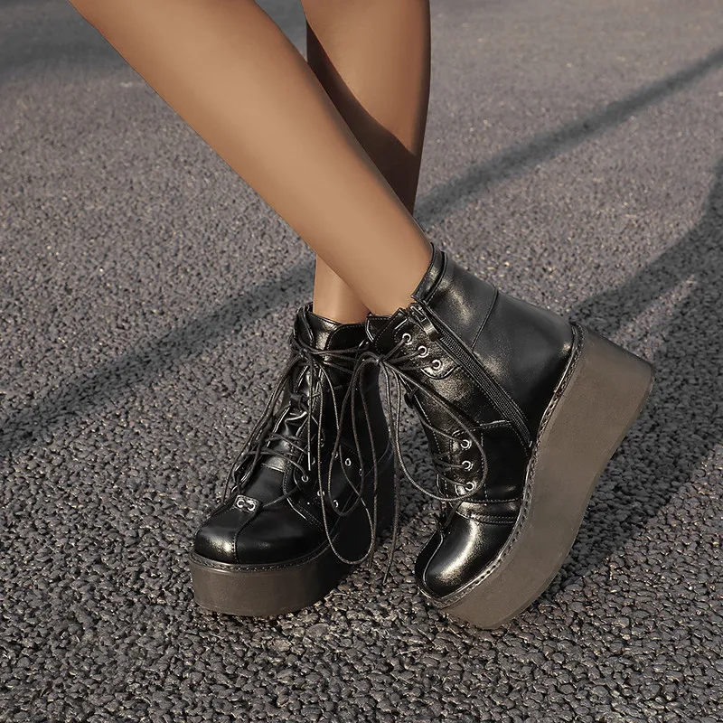 ASUMER 2020 plus size 46 Newest wedges platform boots woman round toe zip lace up autumn winter punk shoes women ankle boots 
ASUMER 2020 plus size 46 Newest wedges platform boots woman round toe zip lace up autumn winter punk shoes women ankle boots