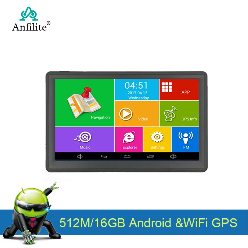 Автомобильный GPS навигатор Anfilite 7 дюймов 800*480 512 М 16 ГБ Android 4.4.2 Wi Fi MT8127A 1 35 ГГц gps для