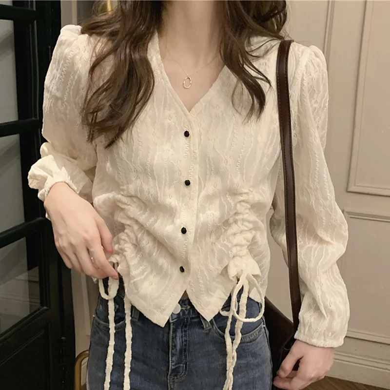 BETHQUENOY Crop Top Women Vintage V Neck Lace Blouses Chemise Femme Drawstring Apricot Chiffon Shirts Woman Blusas Camisas Mujer
BETHQUENOY Crop Top Women Vintage V Neck Lace Blouses Chemise Femme Drawstring Apricot Chiffon Shirts Woman Blusas Camisas Mujer
