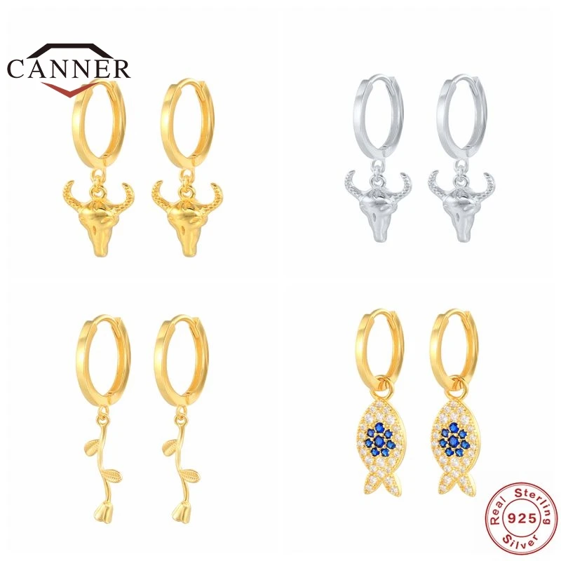 CANNER Pendientes 925 Sterling Silver Bull head Flower Fish Pendant Drop Earrings for Women Huggie Piercing Earring Jewelry
CANNER Pendientes 925 Sterling Silver Bull head Flower Fish Pendant Drop Earrings for Women Huggie Piercing Earring Jewelry
