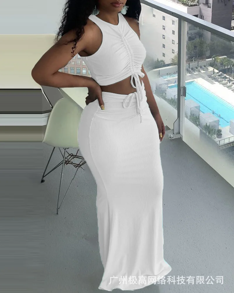 two Piece skirts sets women Casual halter O Neck Drawstring Solid Skirt Set 2021 fashion outfits
two Piece skirts sets women Casual halter O Neck Drawstring Solid Skirt Set 2021 fashion outfits
