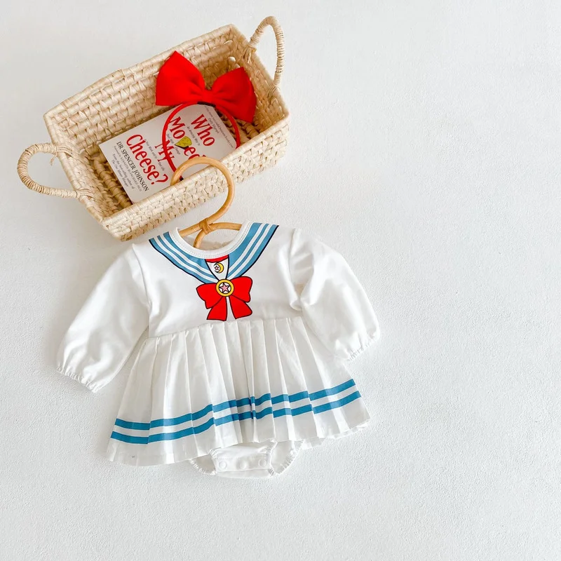 Girls baby rompers college style spring new baby girl blue collar printed pleated dress long sleeves one-piece for baby clothing
Girls baby rompers college style spring new baby girl blue collar printed pleated dress long sleeves one-piece for baby clothing