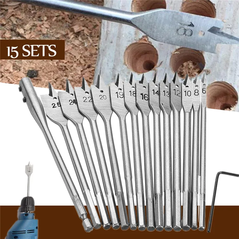 15Pcs Full Carbon Steel Hex Shank Spade Flat Wood Drill Bit Set For Metal 6-25Mm High Steel Wood Drilling Power Tools Accessory
15Pcs Full Carbon Steel Hex Shank Spade Flat Wood Drill Bit Set For Metal 6-25Mm High Steel Wood Drilling Power Tools Accessory
