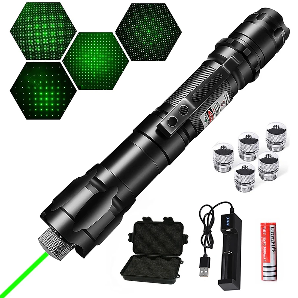

High Power 5mw Green Laser Adjustable Focus Burning Red Lasers Pointer Pen 532nm 650nm 10000 Meters With Battery USB Charger