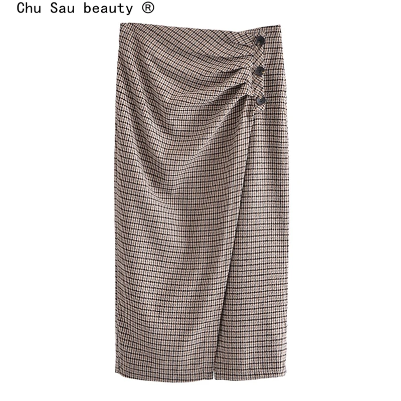 ZA New Fashion Autumn Office Lady Style Plaid Printed Tweed Midi Skirts Women Casual Chic Single-breasted Split Skirt Female
ZA New Fashion Autumn Office Lady Style Plaid Printed Tweed Midi Skirts Women Casual Chic Single-breasted Split Skirt Female