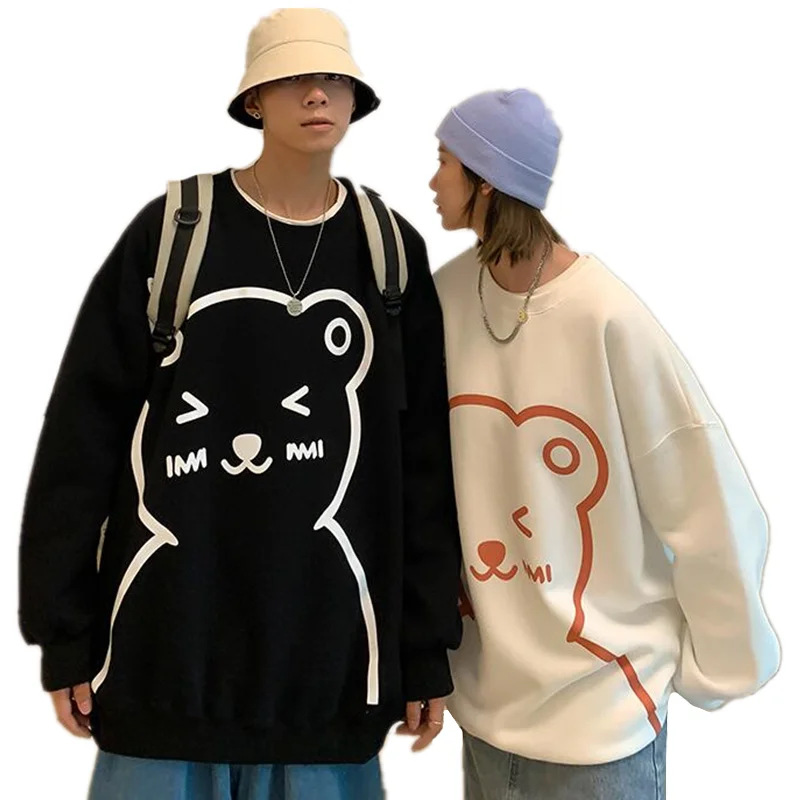 Осенние парные оригинальные толстовки с рисунком милого медведя, повседневные свободные универсальные пуловеры с круглым вырезом, рубашки 
Осенние парные оригинальные толстовки с рисунком милого медведя, повседневные свободные универсальные пуловеры с круглым вырезом, рубашки