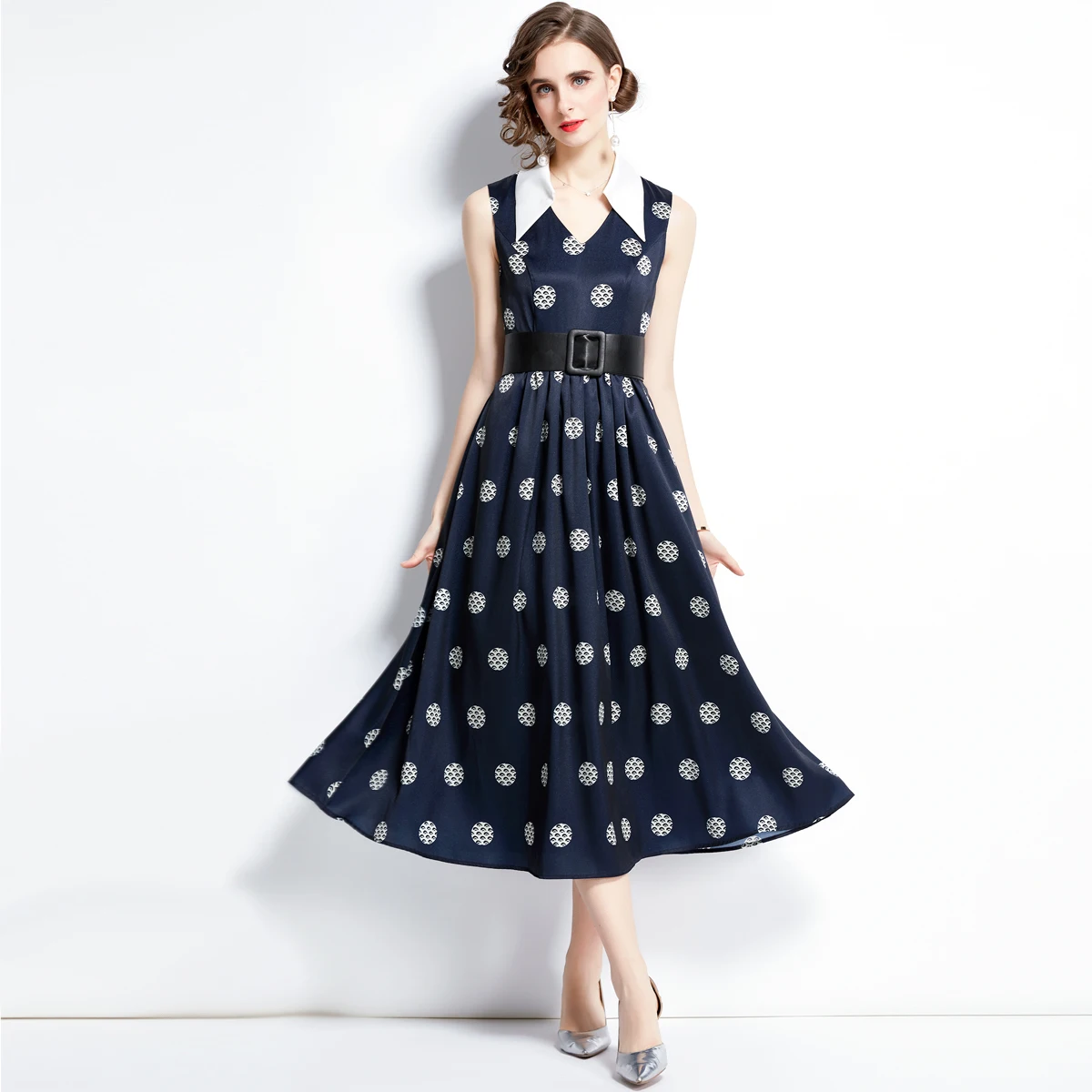 

ZUOMAN Women Summer Elegant Dot Dress Festa High Quality Long Vintage Office Party Robe Femme Runway Designer A-Line Vestidos