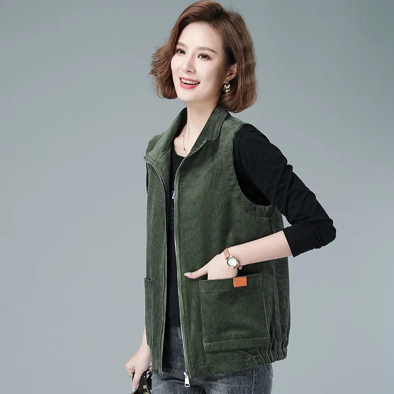 Women Vest Corduroy Jacket Spring and Autumn New Solid Color Lapel Sleeveless Zipper Pocket Simple Fashion Commuter Top Female
Women Vest Corduroy Jacket Spring and Autumn New Solid Color Lapel Sleeveless Zipper Pocket Simple Fashion Commuter Top Female