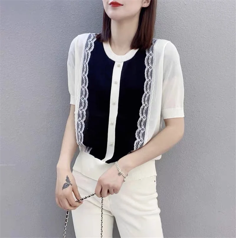 20479 (under No. 5, row 5, room 3) non real shooting net red picture round neck LACE SHORT SLEEVE Pullover Sweater 42
20479 (under No. 5, row 5, room 3) non real shooting net red picture round neck LACE SHORT SLEEVE Pullover Sweater 42