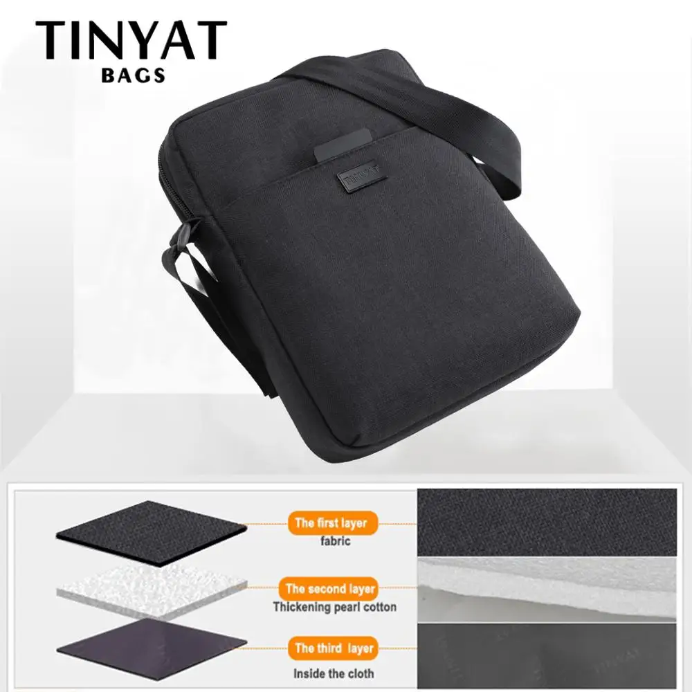 TINYAT Men's Bags Light Canvas Shoulder Bag For 7.9' Ipad Casual Crossbody Waterproof Business bag for men 0.13kg |