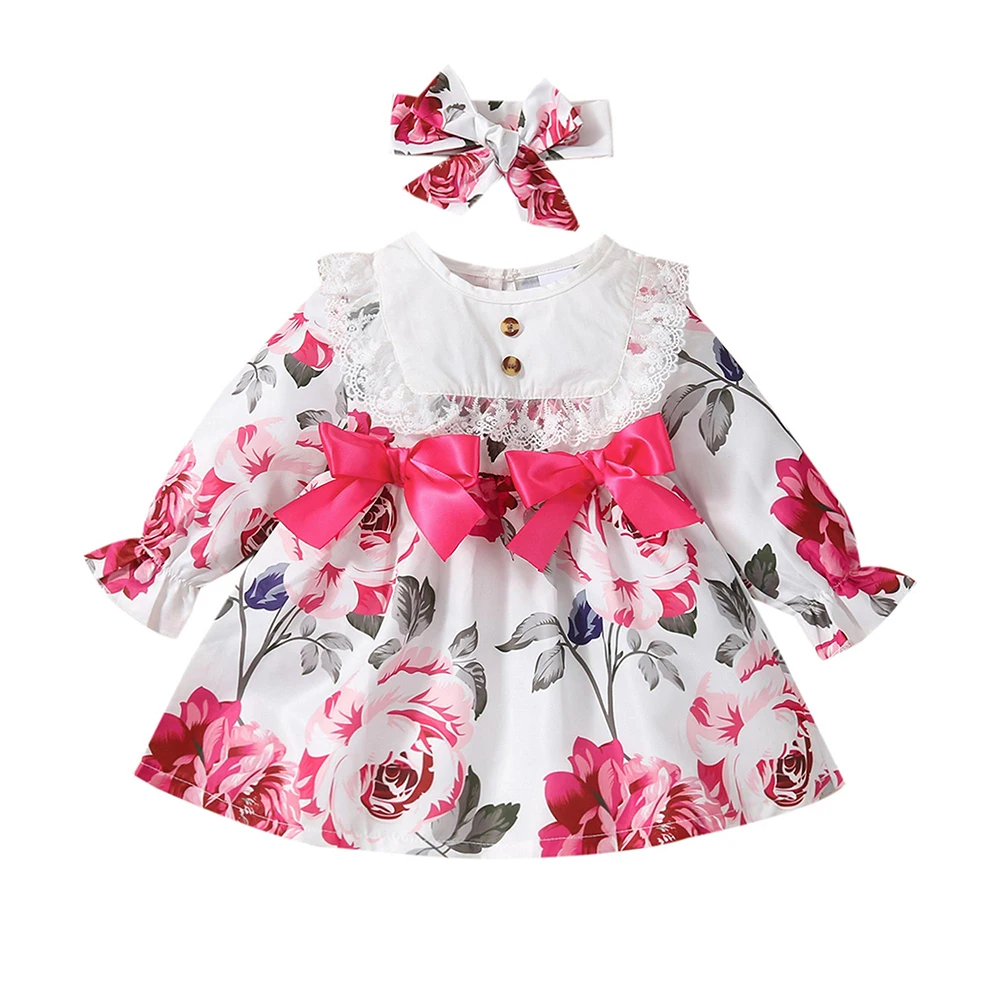 New Baby Girl Floral Dress Knee Length Spring/Autumn Long Sleeve Round Neck Bow Cute Lace Trim Pullover Fit & Flare Girls Outfit
New Baby Girl Floral Dress Knee Length Spring/Autumn Long Sleeve Round Neck Bow Cute Lace Trim Pullover Fit & Flare Girls Outfit