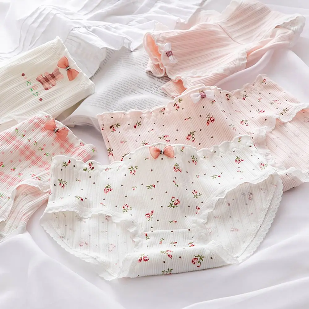 Cute Sweet Bear Flower Printed Panties Sexy Lace Bow Mid Waist Briefs Breathable Cotton Crotch Stripe Underwear For Women Girls 
Cute Sweet Bear Flower Printed Panties Sexy Lace Bow Mid Waist Briefs Breathable Cotton Crotch Stripe Underwear For Women Girls