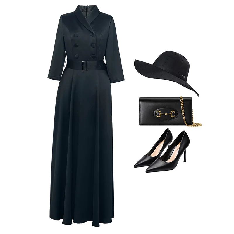 2021 England Style Long Dress Office Lady Spring Autumn Double-breasted Black Dress Ankle-Length DZ2594
2021 England Style Long Dress Office Lady Spring Autumn Double-breasted Black Dress Ankle-Length DZ2594