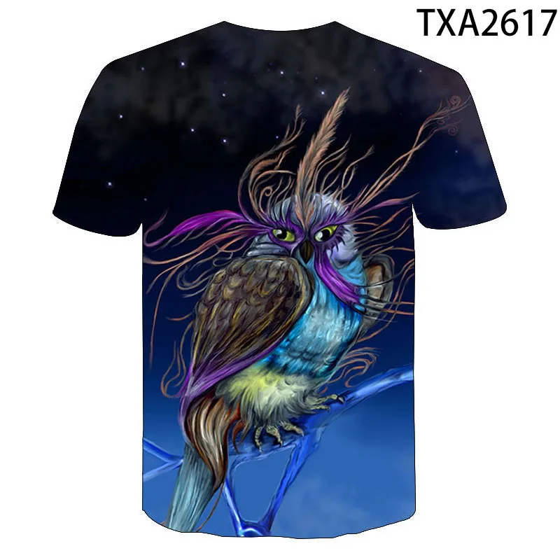 2020 New Summer Owl T Shirt Men Women Children Bird 3D Printed T-shirt Cool Boy Girl Kids Short Sleeve Tops Tee | Мужская одежда