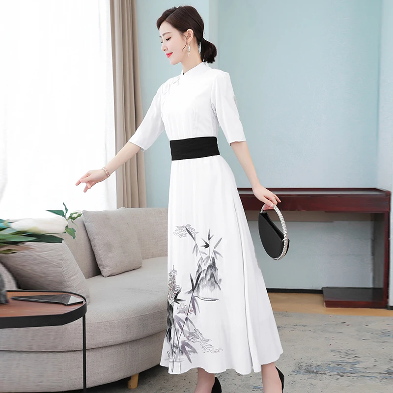 COIGARSAM Women Dress Summer 2021 New Cheongsam Vintage National Wind Half Sleeve Stand Neck White Blue Dresses Traf Vestidos
COIGARSAM Women Dress Summer 2021 New Cheongsam Vintage National Wind Half Sleeve Stand Neck White Blue Dresses Traf Vestidos