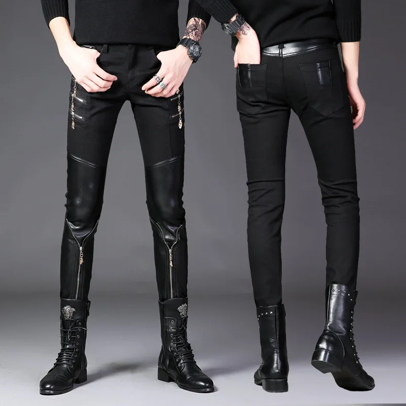 Mcikkny Men Korea Skinny Performance Gothic Jeans Pants Leather Patchwork Multi Zipper Pencil Pants Black Color
Mcikkny Men Korea Skinny Performance Gothic Jeans Pants Leather Patchwork Multi Zipper Pencil Pants Black Color