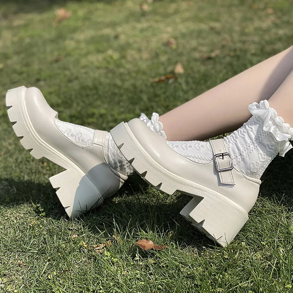 

Prowow Women's Pumps Block Heels 2021 Round Toe High Heel Shoes Runway White Good Quality Autumn Shallow Fashion Mary Jane Shoe