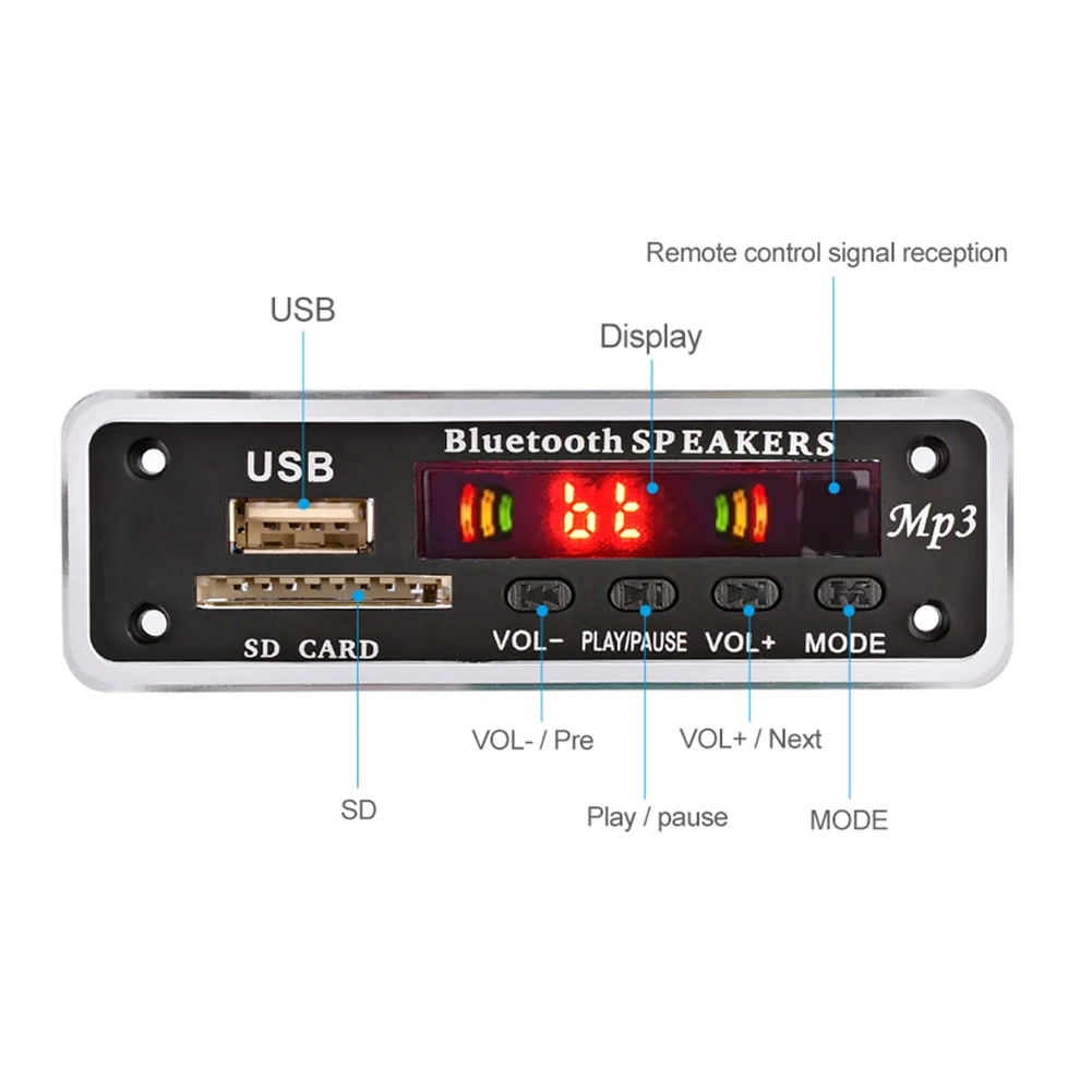 Wireless Bluetooth 5.0 12V MP3 WMA Decoder Board Audio Module Support USB SD AUX FM Radio For Car accessories | Электроника