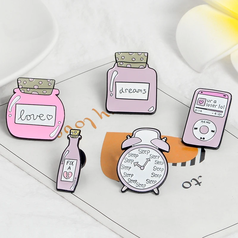 Pink Collection Enamel Pins Sleep Clock Love Dream Bottle Brooches Denim Shirt Lapel Pin Bag Cartoon Cute Jewelry Gift for Girl
Pink Collection Enamel Pins Sleep Clock Love Dream Bottle Brooches Denim Shirt Lapel Pin Bag Cartoon Cute Jewelry Gift for Girl