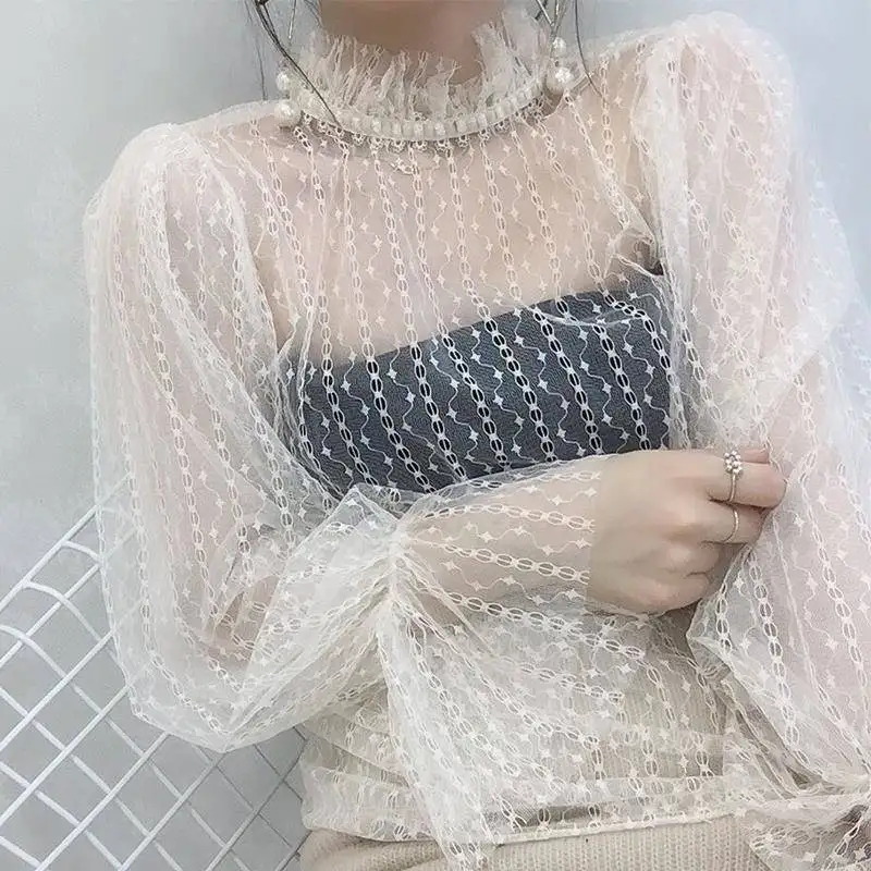 Women Flare Sleeve Polka Mesh Gauze Hollow Out Lace Flower Basic Mesh Shirt New Vintage Elastic Slim Pullover Blouse Tops
Women Flare Sleeve Polka Mesh Gauze Hollow Out Lace Flower Basic Mesh Shirt New Vintage Elastic Slim Pullover Blouse Tops