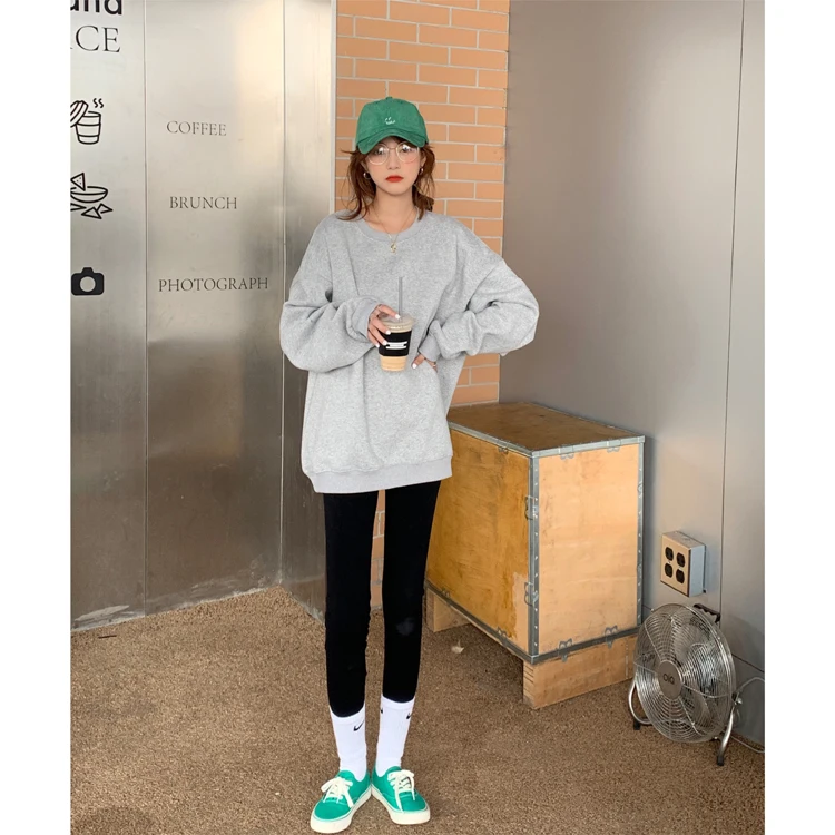 Spring Autumn new Solid color Pullover fashion Korean thick and thin women's Sweatshirt Yellow Blue Grey women's Hoodie 
Spring Autumn new Solid color Pullover fashion Korean thick and thin women's Sweatshirt Yellow Blue Grey women's Hoodie