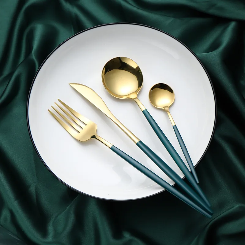 4Pcs Stainless Steel Painted Handle Gold Cutlery Set Dinner Scoop Fork Knife Teaspoon Tableware Household or Banquet Dinnerware
4Pcs Stainless Steel Painted Handle Gold Cutlery Set Dinner Scoop Fork Knife Teaspoon Tableware Household or Banquet Dinnerware