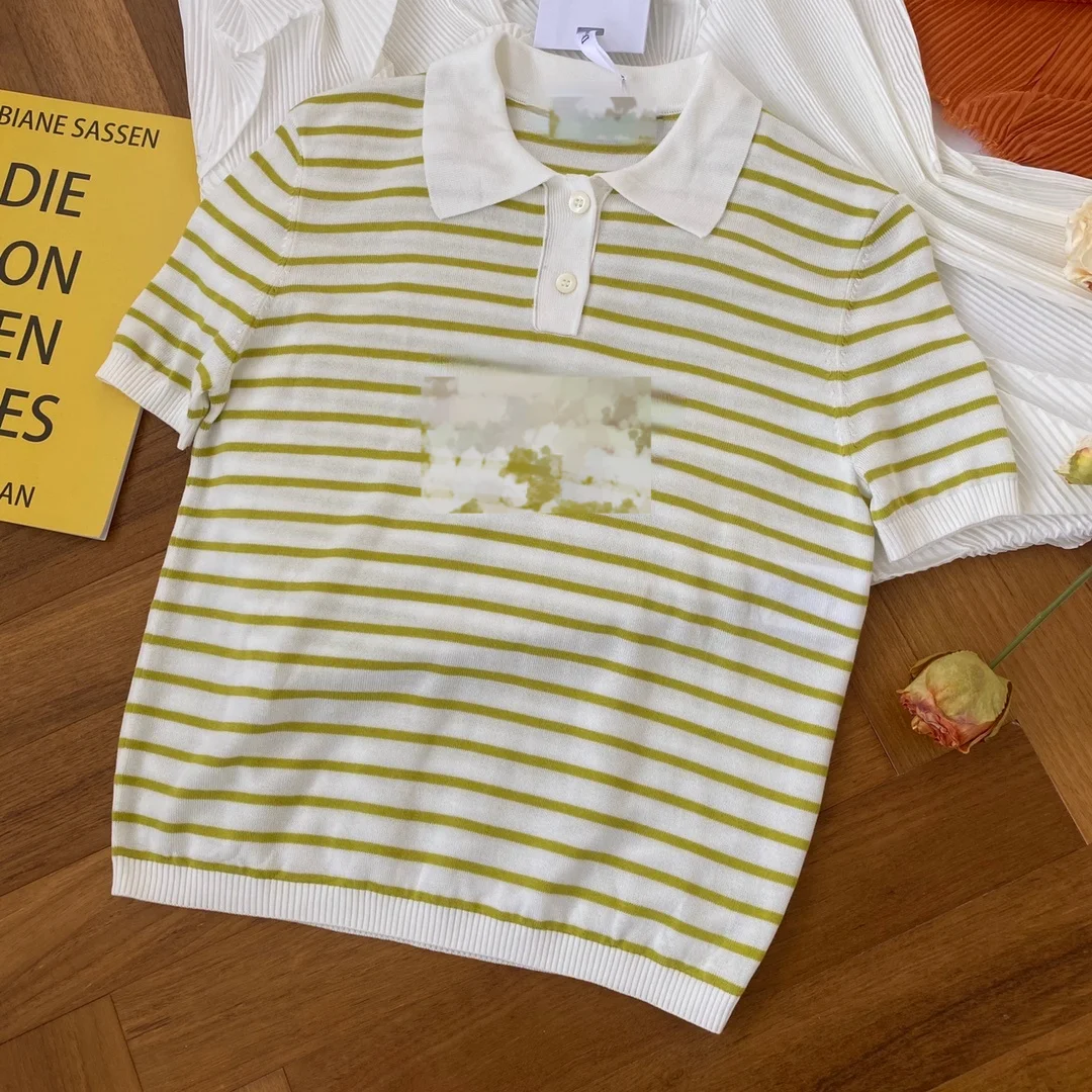 Luxury Brand Short Sleeve Knit Pullovers Sweaters Women 2021 Summer New Casual Striped Tshirt Collared Shirt 
Luxury Brand Short Sleeve Knit Pullovers Sweaters Women 2021 Summer New Casual Striped Tshirt Collared Shirt