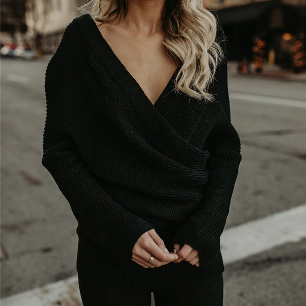 Women Sweaters Off Shoulder Solid Color Long Sleeve Knitted Pullover Sweater Winter Sexy Deep V-Neck Loose Jumpers Sueter Mujer
Women Sweaters Off Shoulder Solid Color Long Sleeve Knitted Pullover Sweater Winter Sexy Deep V-Neck Loose Jumpers Sueter Mujer