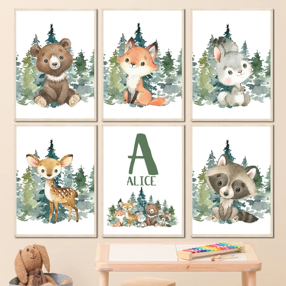 Watercolor Forest Animals Fox Raccoon Deer Custom Letter Art Canvas Painting Nordic Posters Prints Wall Pictures Kids Room Decor 
Watercolor Forest Animals Fox Raccoon Deer Custom Letter Art Canvas Painting Nordic Posters Prints Wall Pictures Kids Room Decor