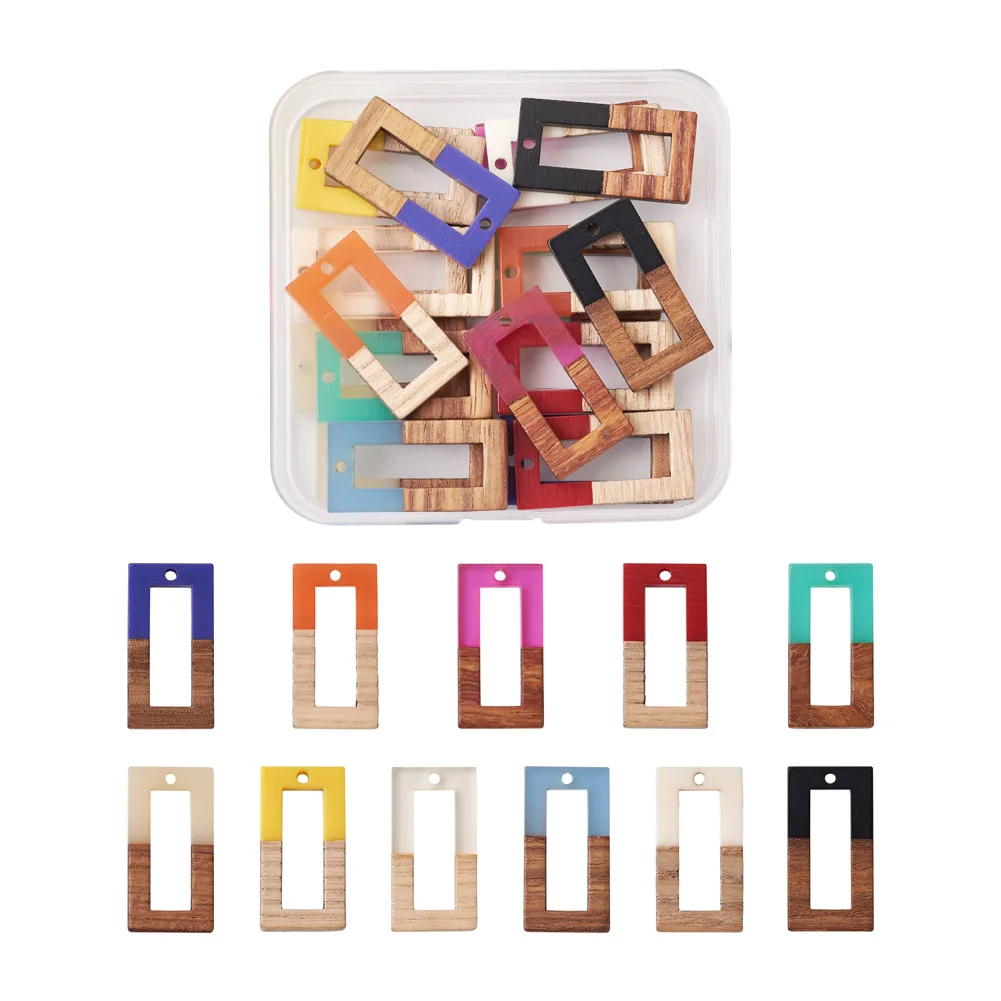 22Pcs 11 Colors Resin & Walnut Wood Pendants Two Tone Rectangle Mixed Color Hole 1.5mm 2pcs/color
22Pcs 11 Colors Resin & Walnut Wood Pendants Two Tone Rectangle Mixed Color Hole 1.5mm 2pcs/color