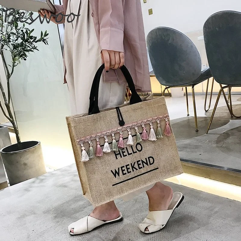 Large Capacity Handbag for Women Fashion Tassel Letter Female Bag Linen Simple Casual Female Shopper Tote Bag Retro Shoulder Bag 
Large Capacity Handbag for Women Fashion Tassel Letter Female Bag Linen Simple Casual Female Shopper Tote Bag Retro Shoulder Bag