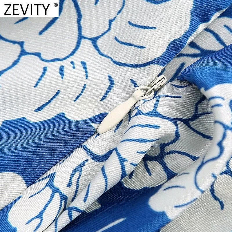 Zevity 2021 Женская винтажная синяя плиссированная блузка с цветочным принтом по