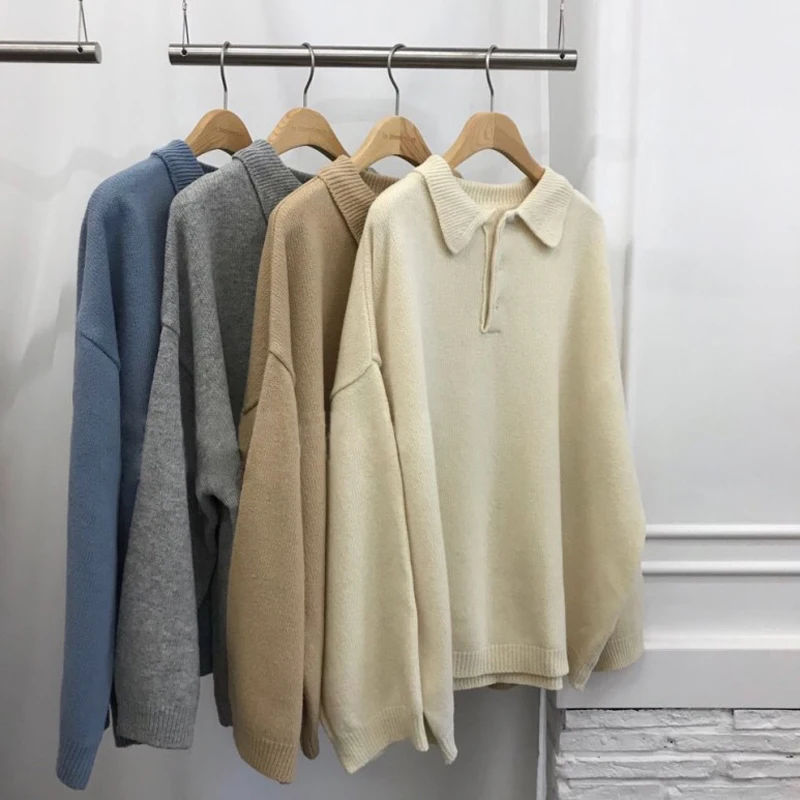 Chic Turn-down Collar Buttons Long Sleeve Female Sweaters Spring Casual Loose Knitting Jumpers Ladies Sweater Tops 2020
Chic Turn-down Collar Buttons Long Sleeve Female Sweaters Spring Casual Loose Knitting Jumpers Ladies Sweater Tops 2020