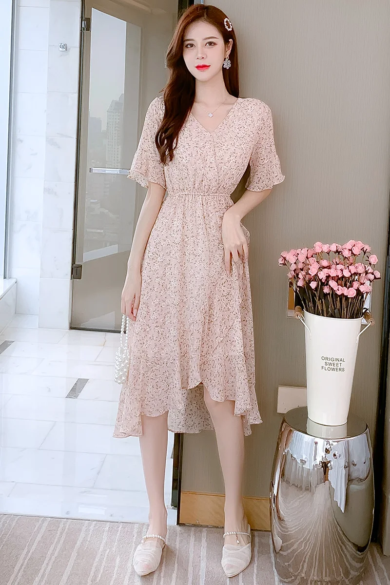 COIGARSAM French Style Floral Print Women dress Chiffon Short Sleeve Elastic Waist Dresses 8320
COIGARSAM French Style Floral Print Women dress Chiffon Short Sleeve Elastic Waist Dresses 8320