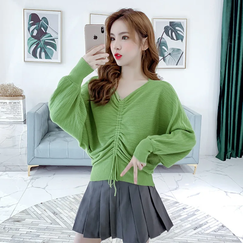 #1233 Spring Summer Knitted Sweater Women Solid Color V Neck Drawstring Thin Knitted Tops Sexy Bat Sleeve Sweater Pullover Loose
#1233 Spring Summer Knitted Sweater Women Solid Color V Neck Drawstring Thin Knitted Tops Sexy Bat Sleeve Sweater Pullover Loose