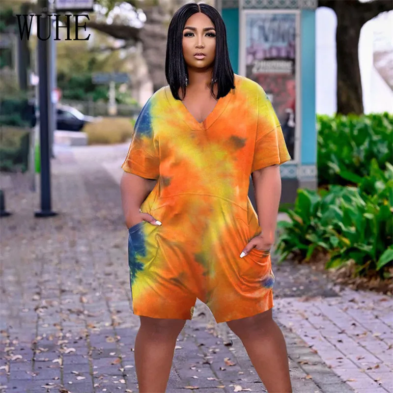 WUHE Casual Nightclub Playsuits Short Sleeve Pockets Sexy V Neck Tie Dye Print Summer Elegant Women Party Streetwear Overalls
WUHE Casual Nightclub Playsuits Short Sleeve Pockets Sexy V Neck Tie Dye Print Summer Elegant Women Party Streetwear Overalls