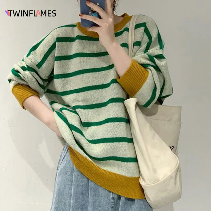 Autumn New Striped Cashmere Sweater Korean Fashion Vintage Clothes Pullover Pulls Casual Long Sleeve Women's Jumper Outerwear
Autumn New Striped Cashmere Sweater Korean Fashion Vintage Clothes Pullover Pulls Casual Long Sleeve Women's Jumper Outerwear