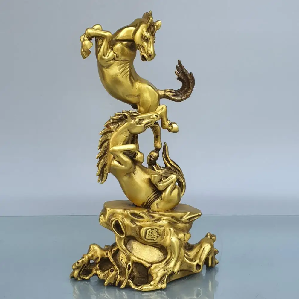 

Статуя китайской лошади-зодиака из бронзы, резная двойная цирковая статуя из 10 дюймов, для игр и бега, успех