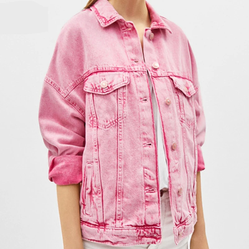 ZAAHONEW 2021 New Spring And Autumn Women Casual Loose Long Sleeve denim Fashion Pink Single Breasted Female Jacket. 
ZAAHONEW 2021 New Spring And Autumn Women Casual Loose Long Sleeve denim Fashion Pink Single Breasted Female Jacket.